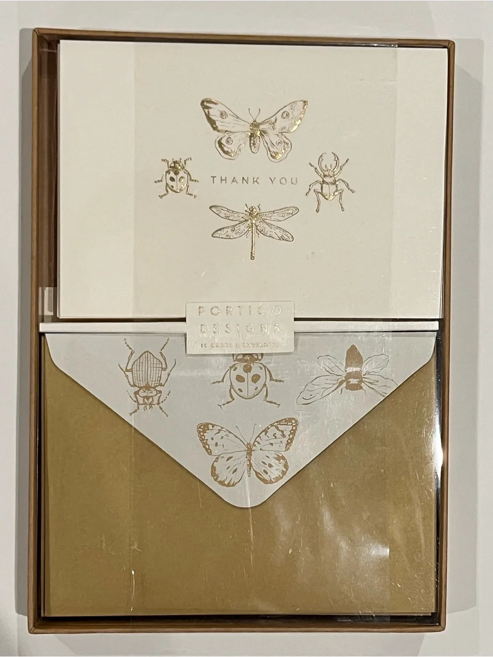 Gold and White Insect Embossed Thank You Card Set with envelope  blank